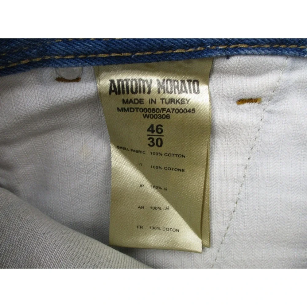 Antony Morato Jeans Mens 30 Blue Gold Denim Slim Fit Light Wash Distressed Vtg